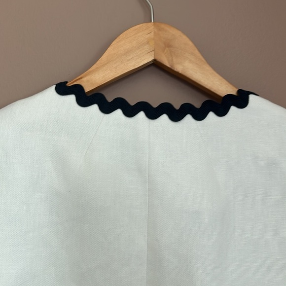 J.Crew Linen Blend WhiteBlack Trim Scallop Zig Zag Casual Work Blazer Size 10 - Picture 4 of 13